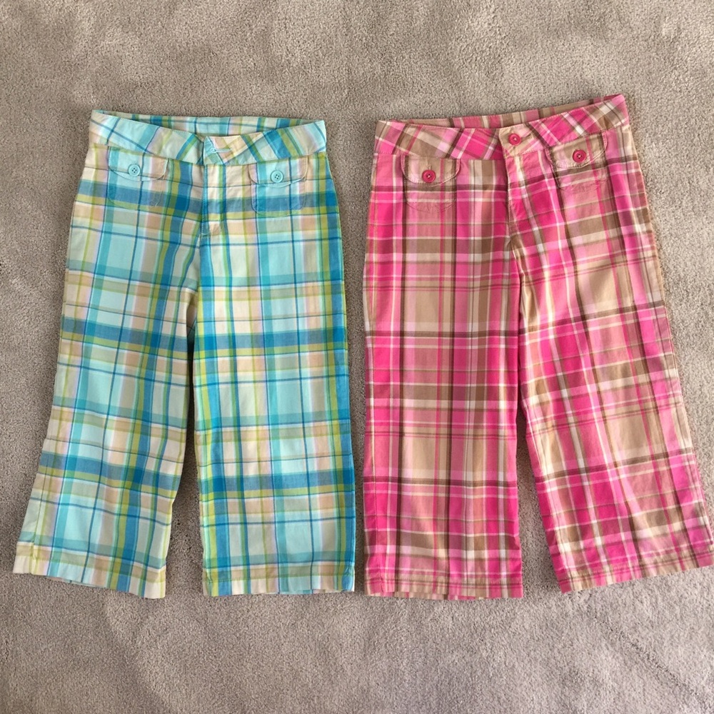 Cherokee Plaid Capri Pants Pair in Aqua Blue and Pink